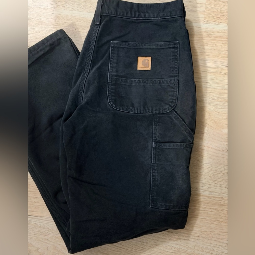 Carhartt Men's Black Cargo Work Pants Heavy with Logo Patch